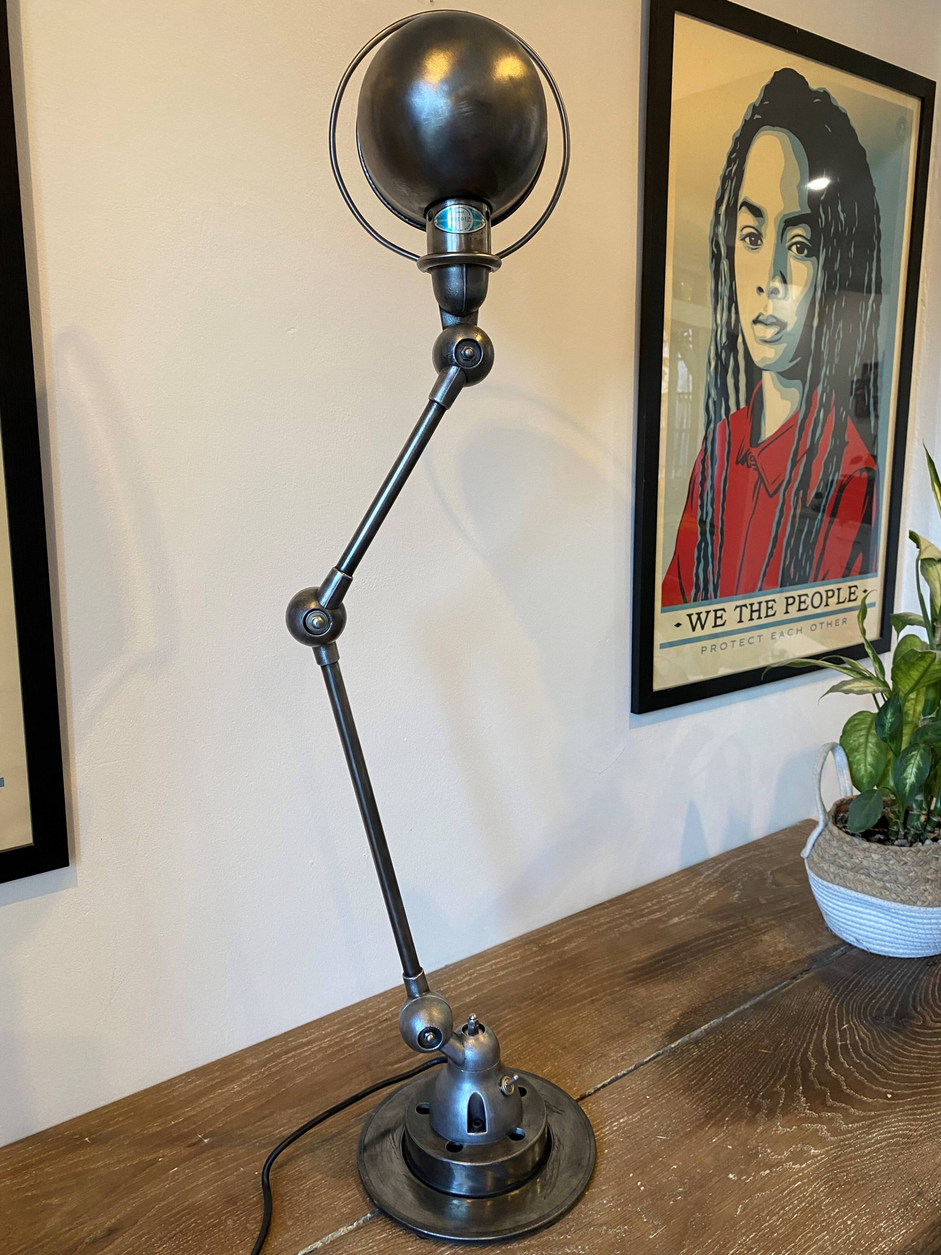 Jieldé lamp 2 arms 40+25cm industrial graphite Jean Louis Domecq 1950