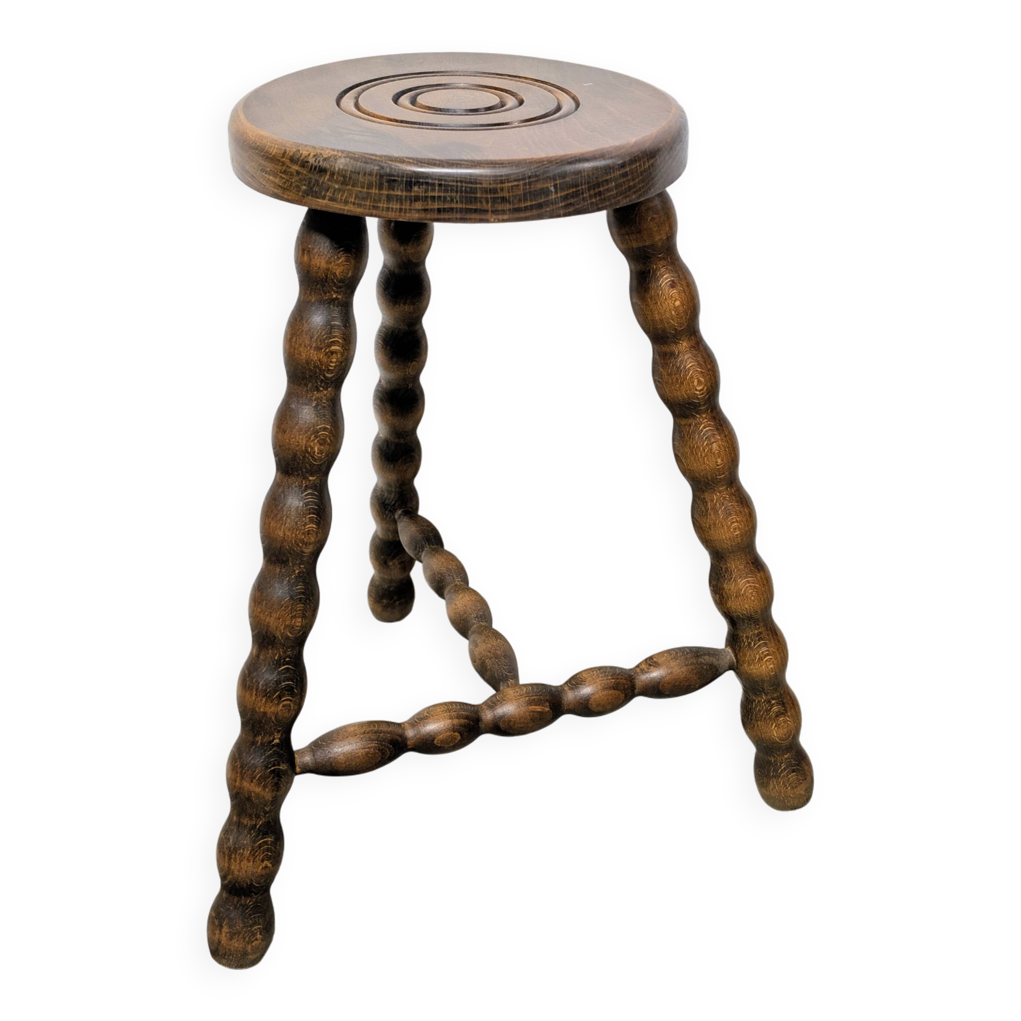 Turned wooden tripod stool