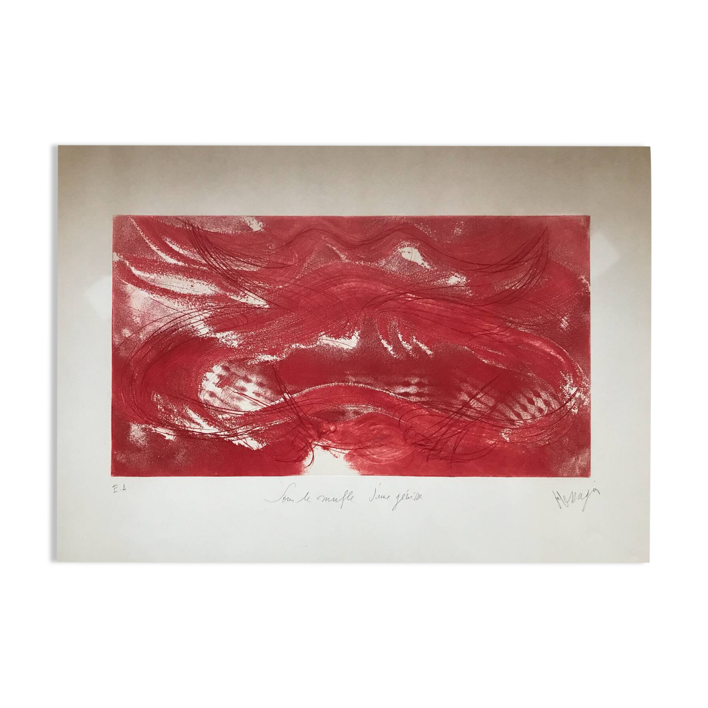 Jean MESSAGER 1920-1999.Sous le mufle d’une génisse,1971.Aquatinte
