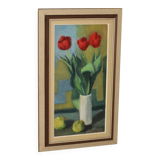 1970's Large Swedish Mid-Century Oil On Board Painting" Still life Tulips " by Hugo Olsson