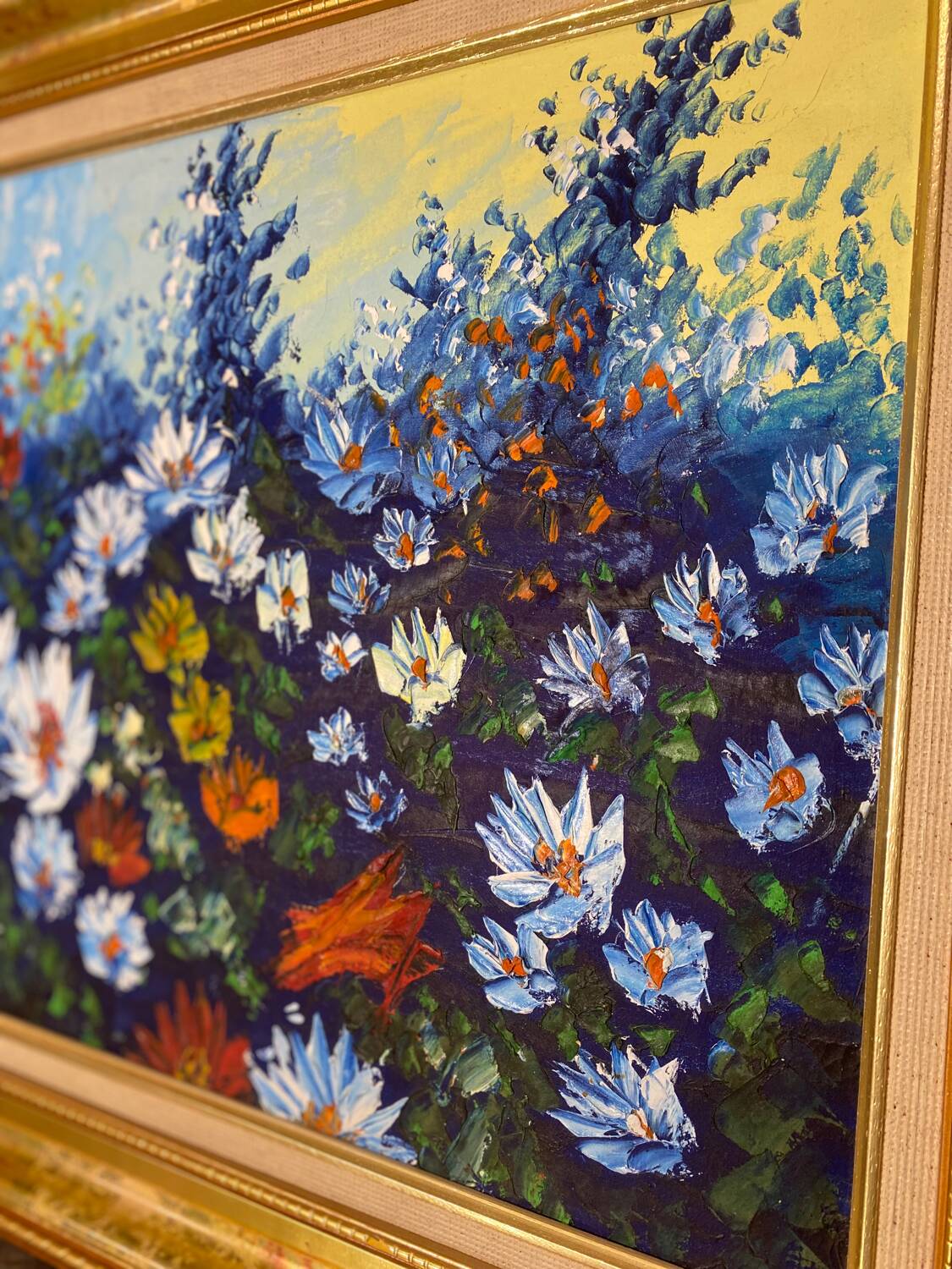 Canvas painting with a knife.