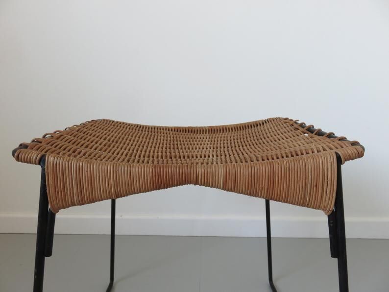 Raoul Guys stool for Airborne in wicker and metal 50s