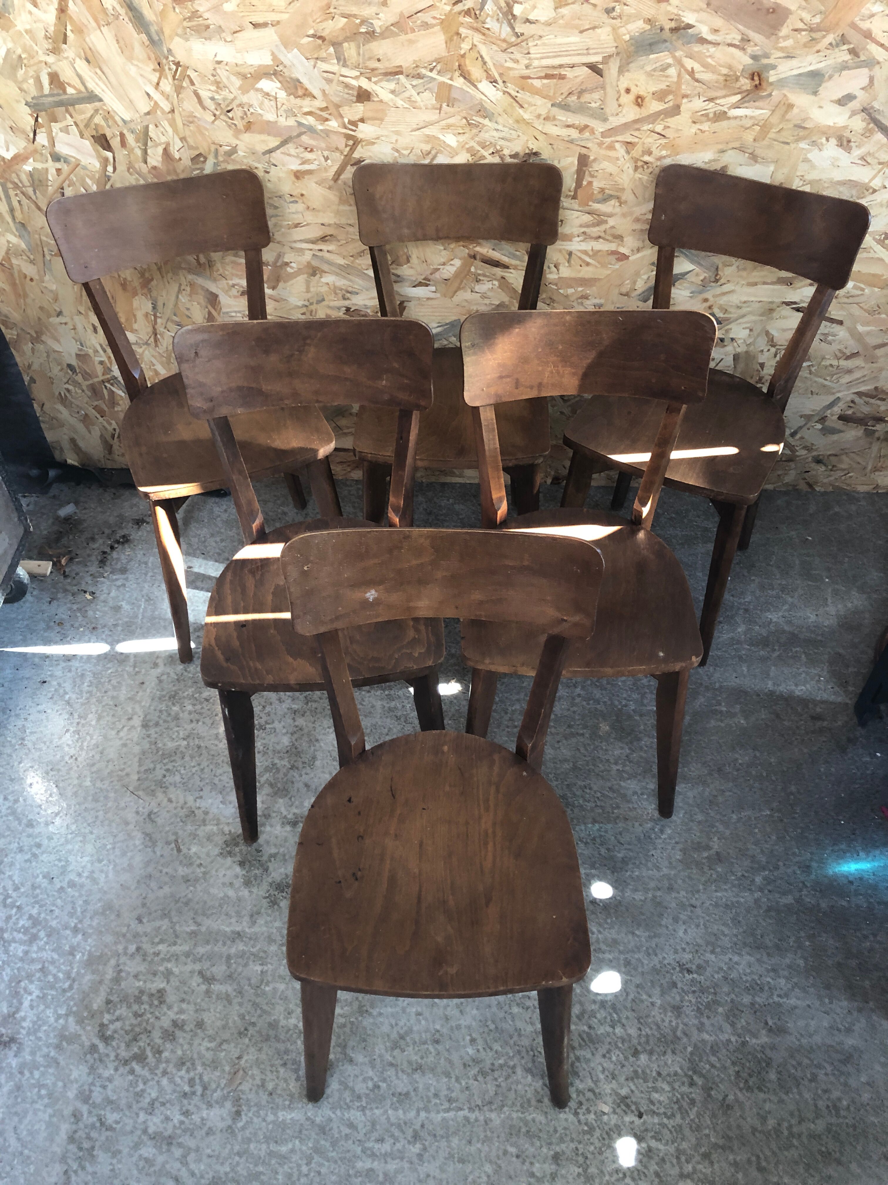 Série de 6 chaises bistrot scandinave bois vintage