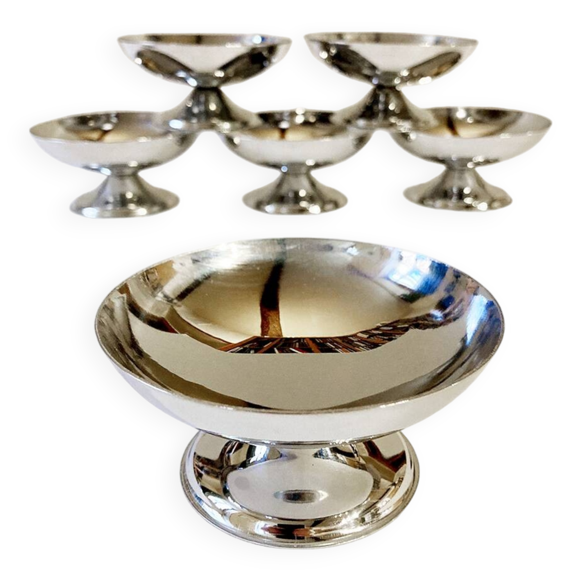 6 Guy Degrenne round ice cream cups, 1970s-1980s