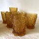 Glasses and ice bucket baroque style amber glass Italy 70s
