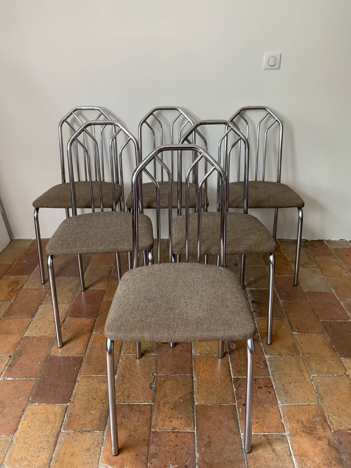 6 chrome metal chairs