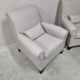 Pair of club armchairs in art deco grey fabric