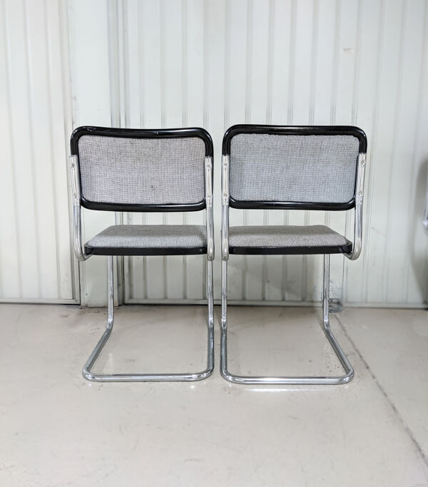 Chaises vintage design Marcel Breuer modele Cesca assise tissus gris chiné