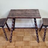 Breton style tripod children's table and stools in solid wood