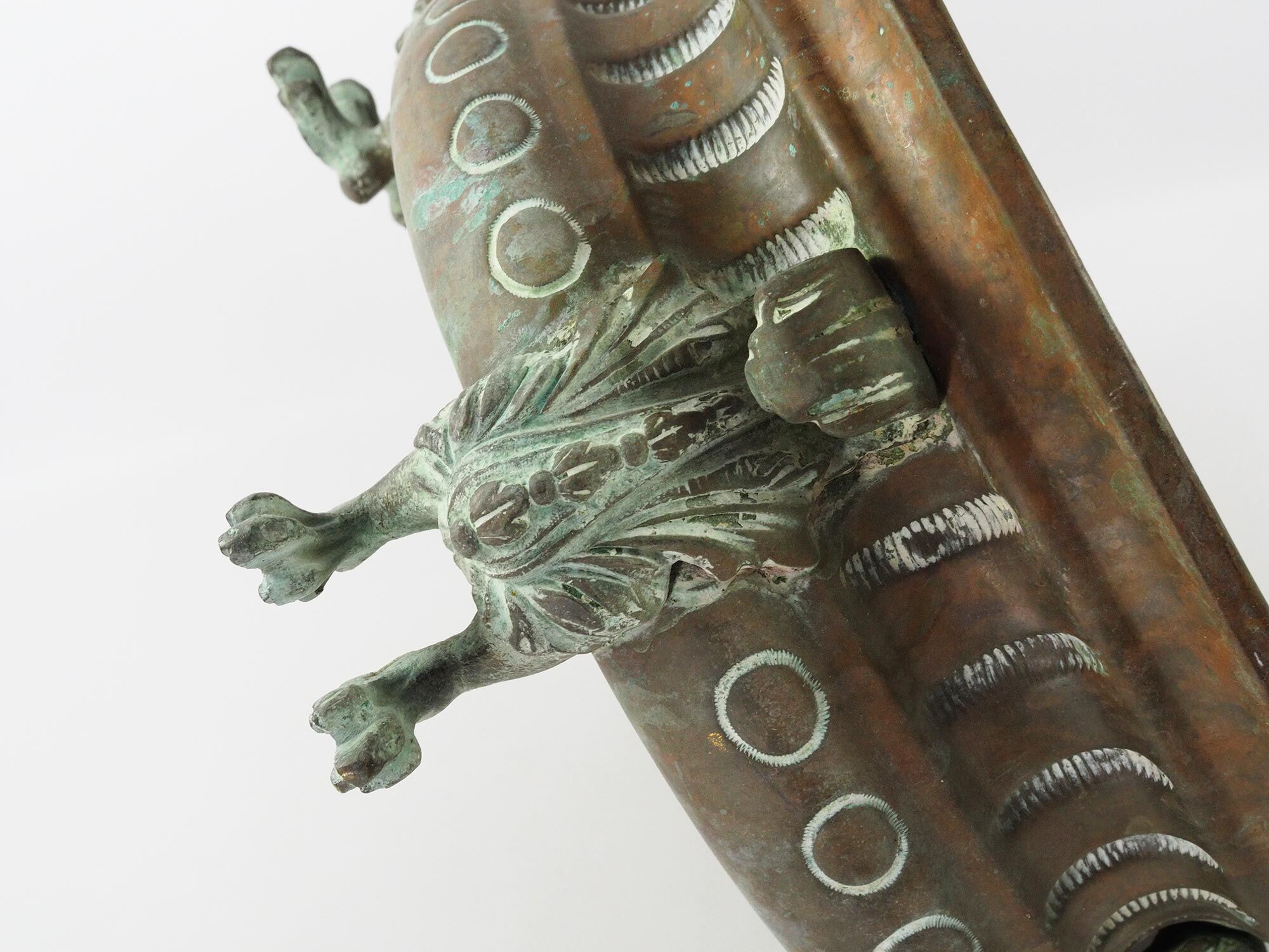 Repelled copper planter with acanthus and cast bronze legs, 1900s