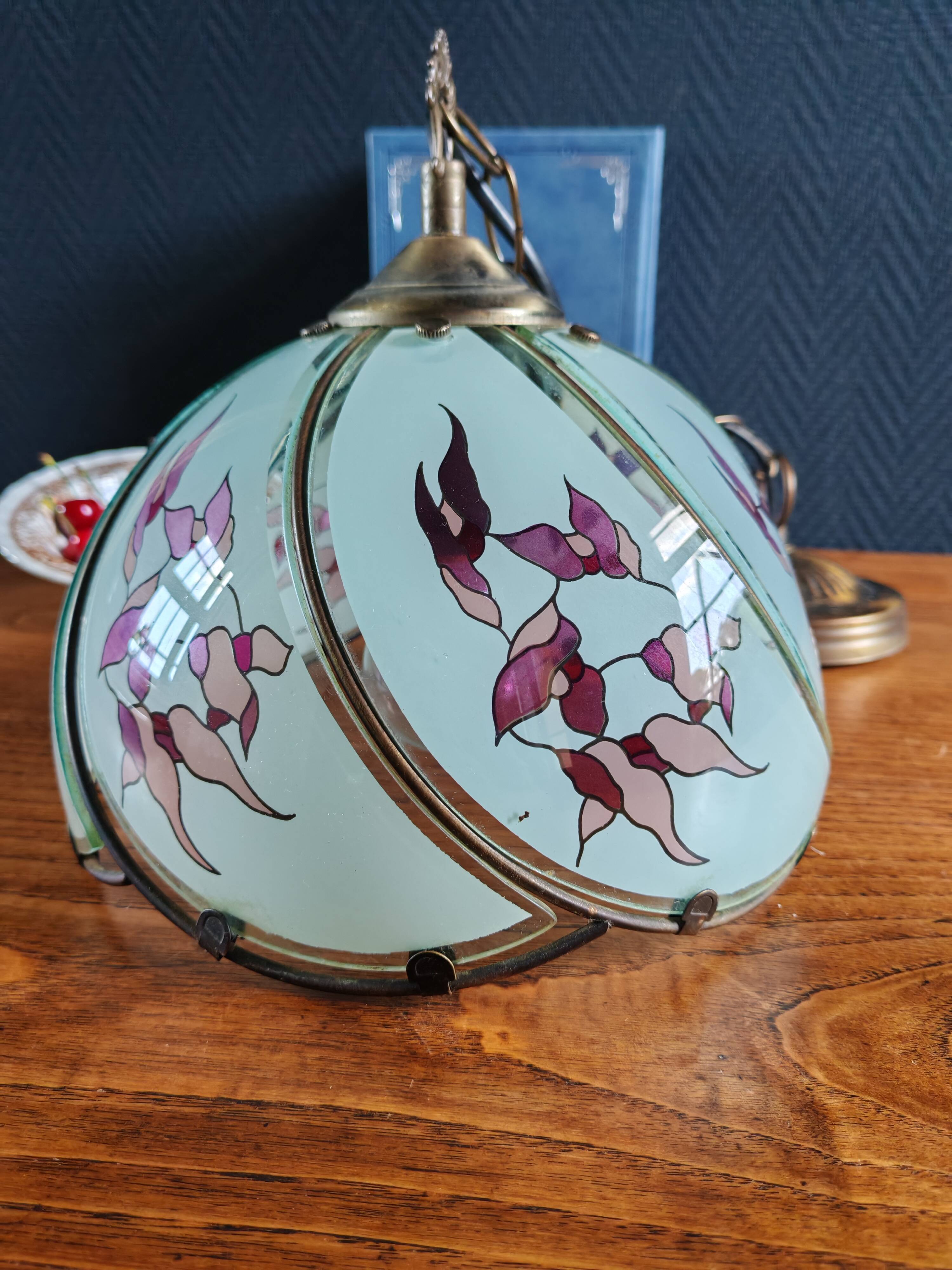 Vintage Tiffany Style Art Deco Pendant Chandelier