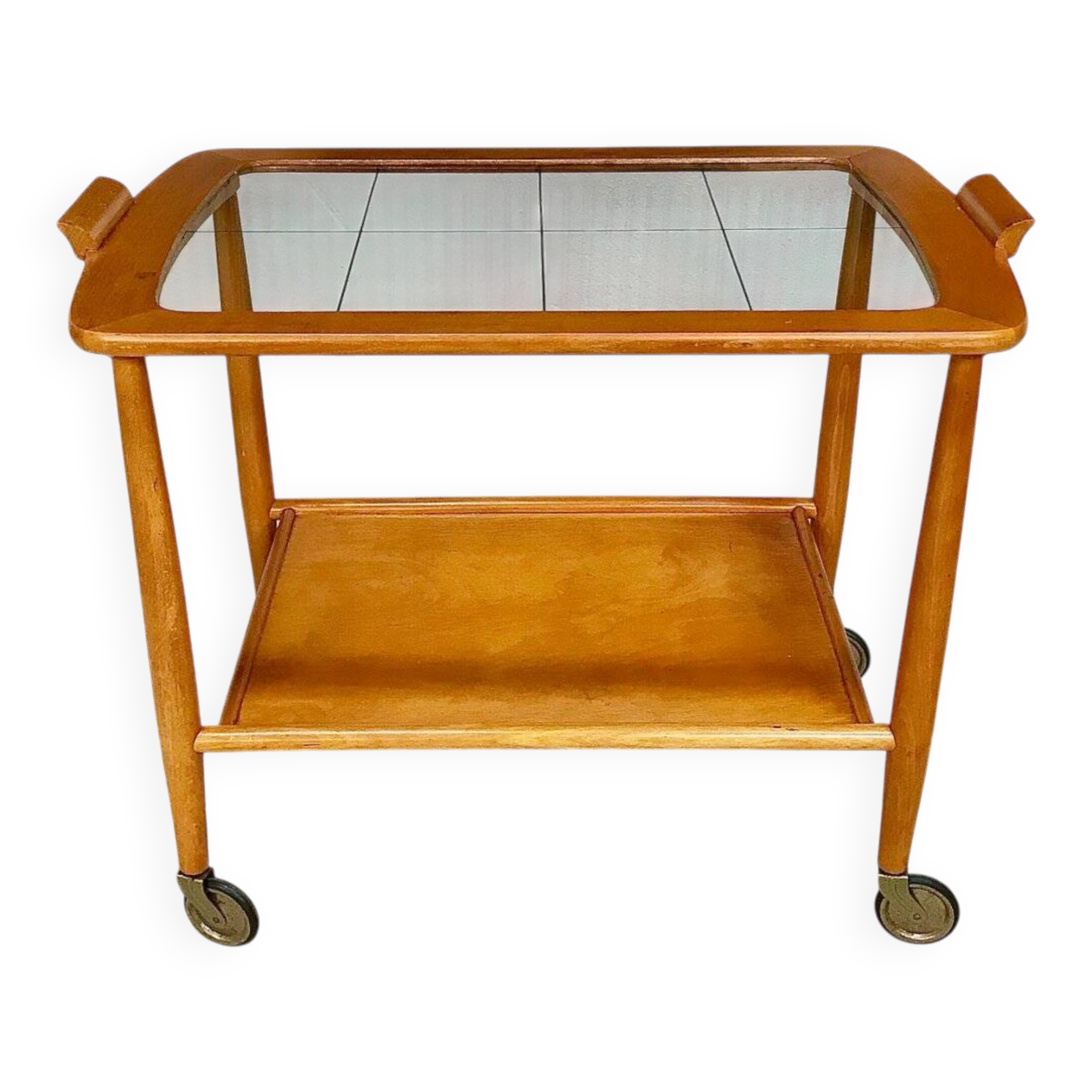 Mid-Century Modern Beech, Glass & Brass Serving Trolley, Germany 1950s