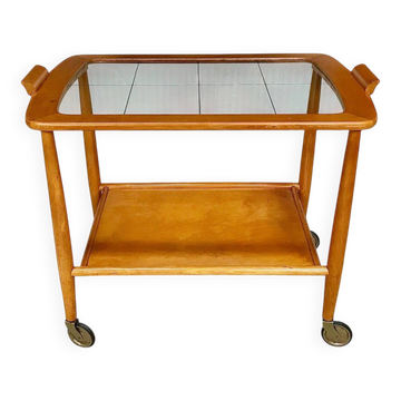 Mid-Century Modern Beech, Glass & Brass Serving Trolley, Germany 1950s