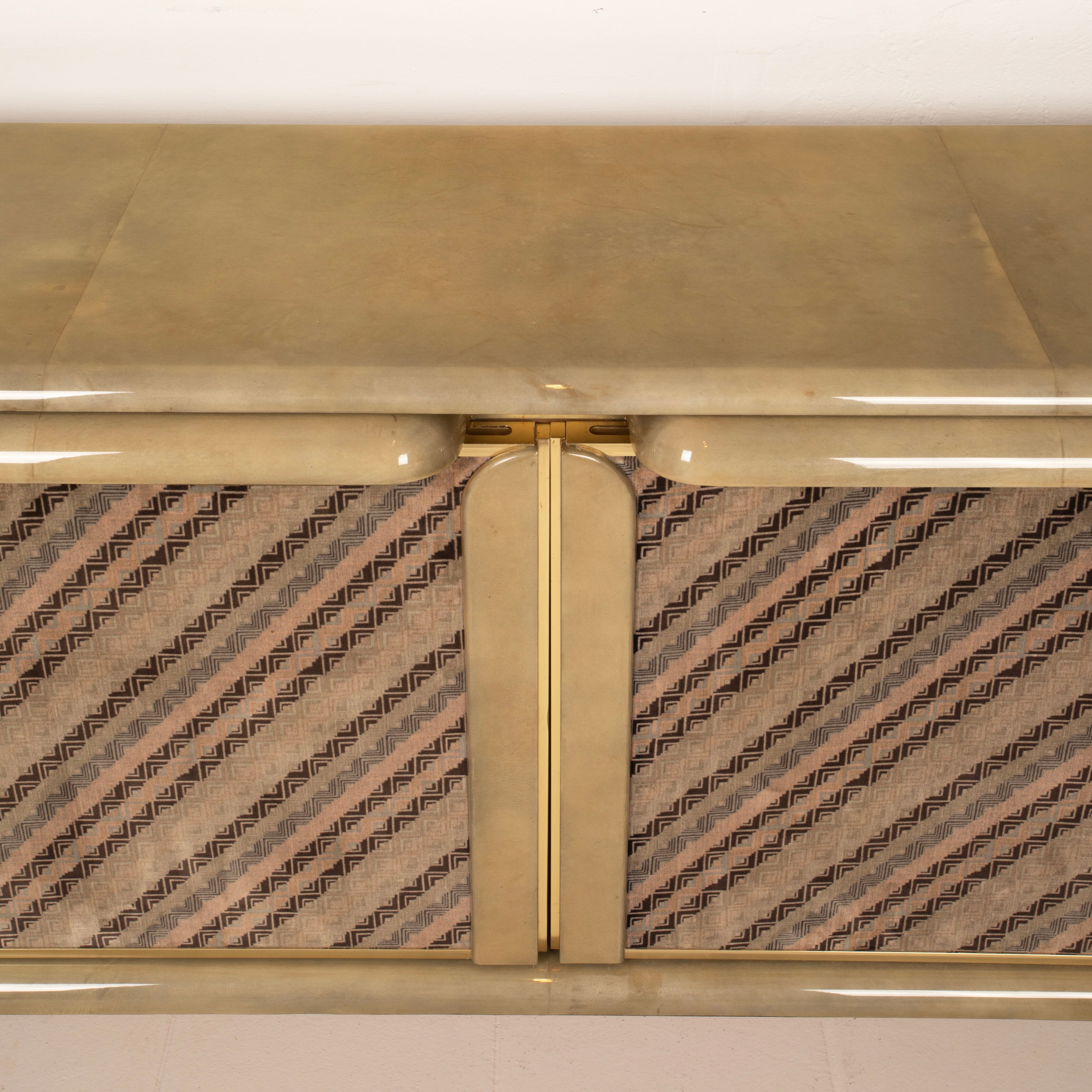 Sideboard in parchment and Missoni fabric by Angelo Mazzola for Salpol, 1980