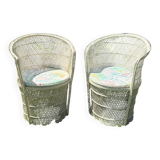 Set of 2 Vintage White Rattan Armchairs – 1970s