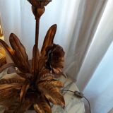 Large lamp, bouquet of vintage anemone flowers, gold metal, Hans Kogl