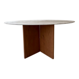 Travertine and wood dining table