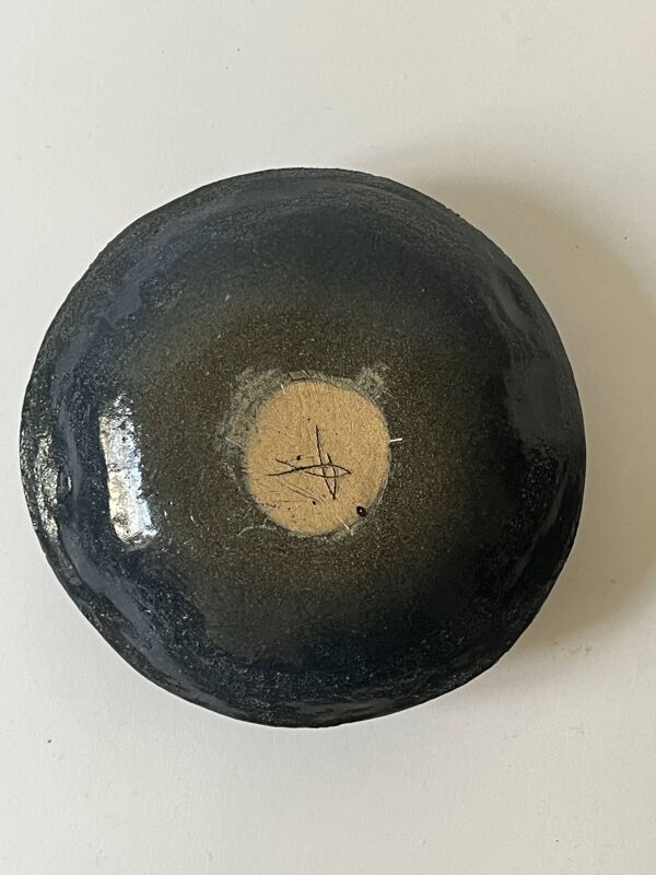 Vase toupie fait main en céramique émaillée et signée vers 1950