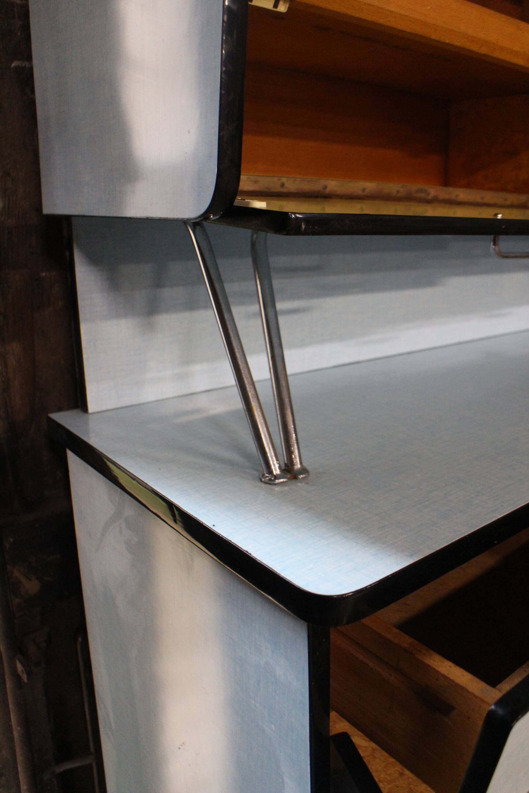 complete kitchen in blue formica buffet table and chairs