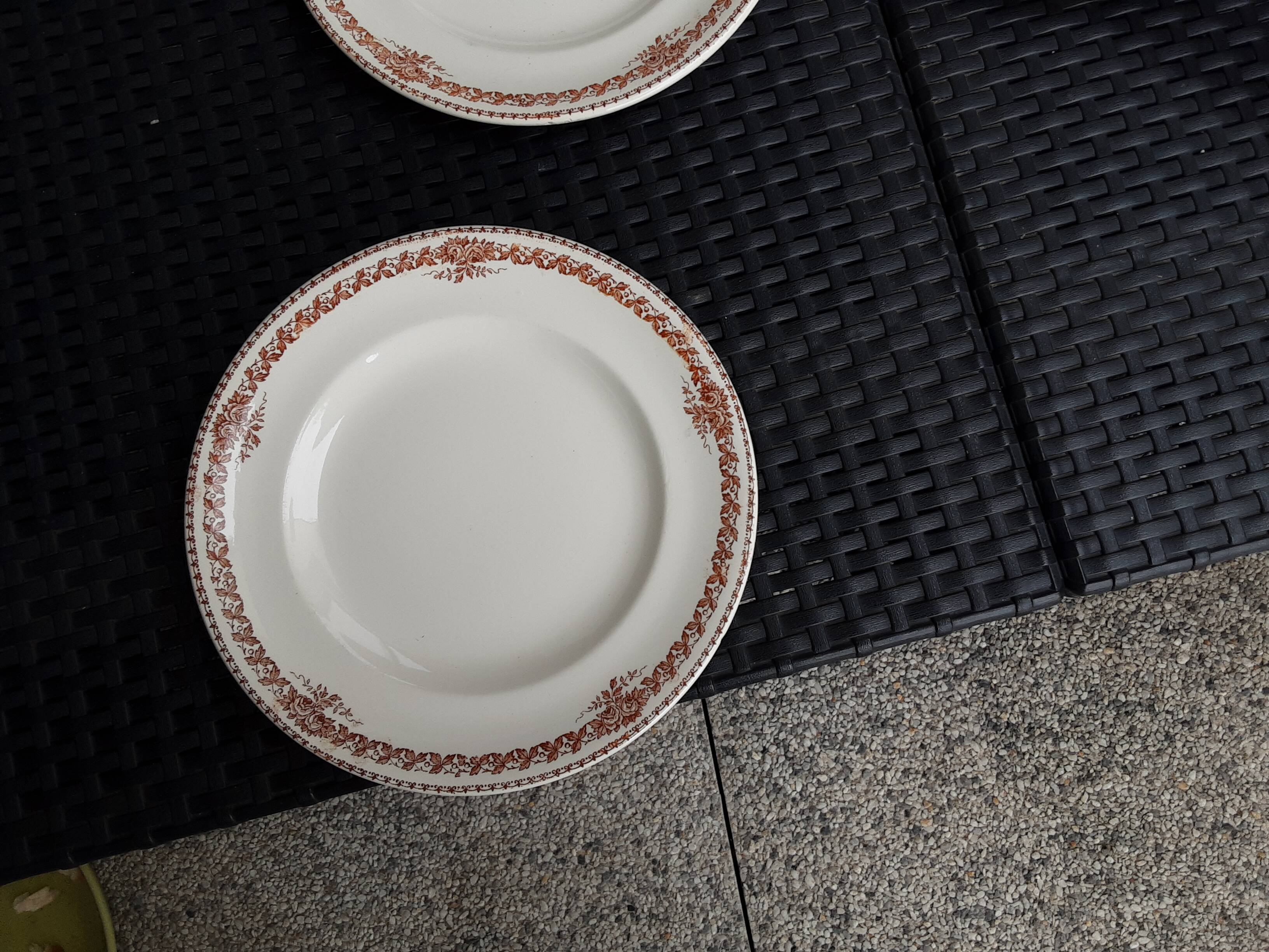 Set of 6 vintage flat plates, 23 cm, Longwy brand, Mireille pattern.