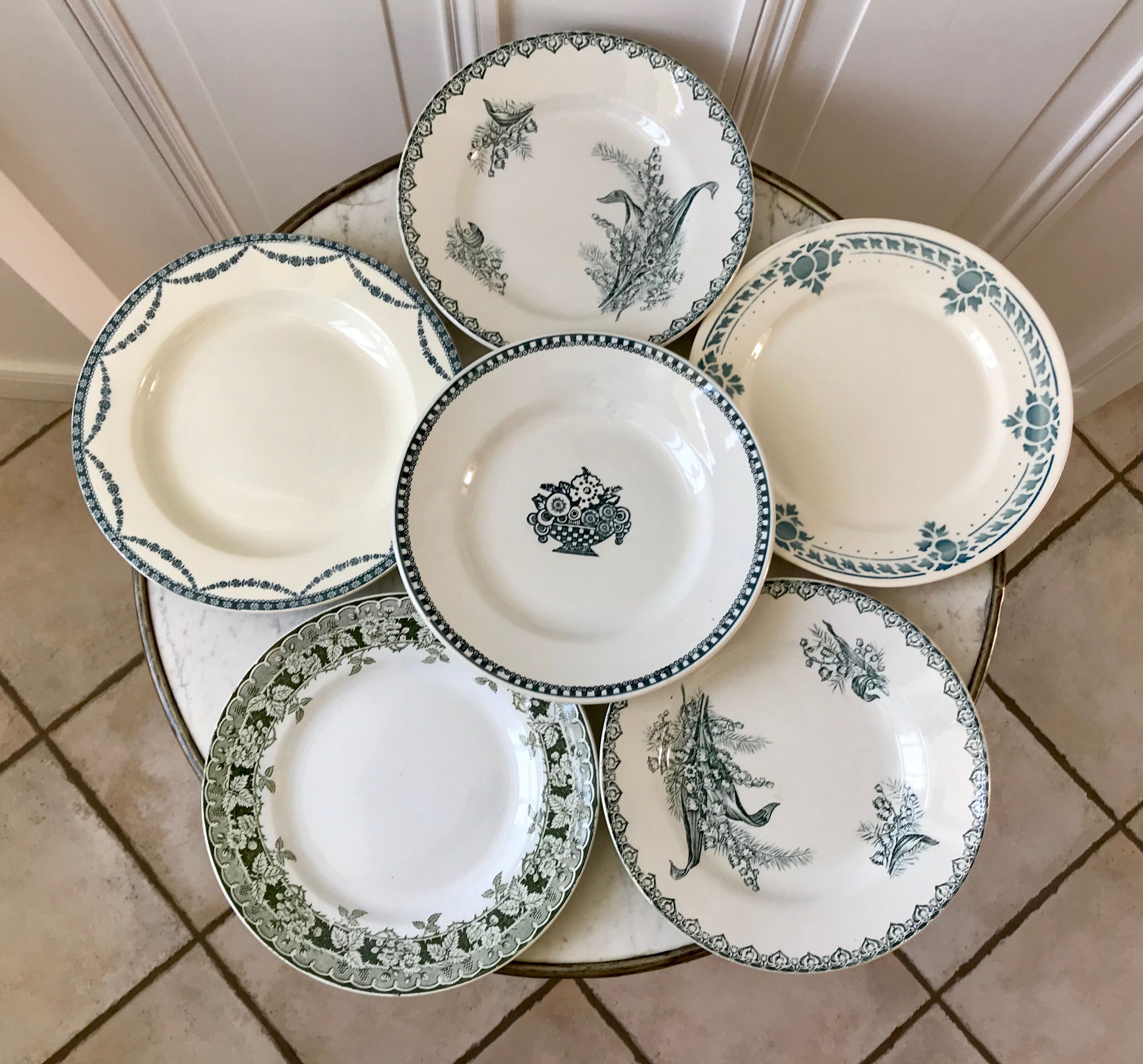 Set of 6 flat plates Terre de Fer late nineteenth