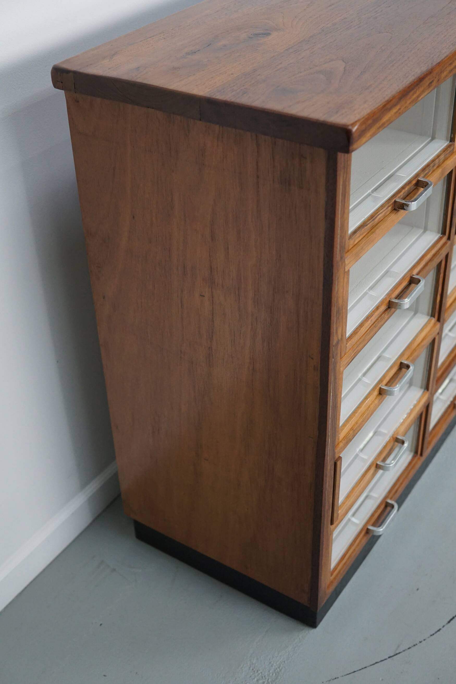 Vintage Dutch Walnut Haberdashery Shop Cabinet / Vitrine, 1950s
