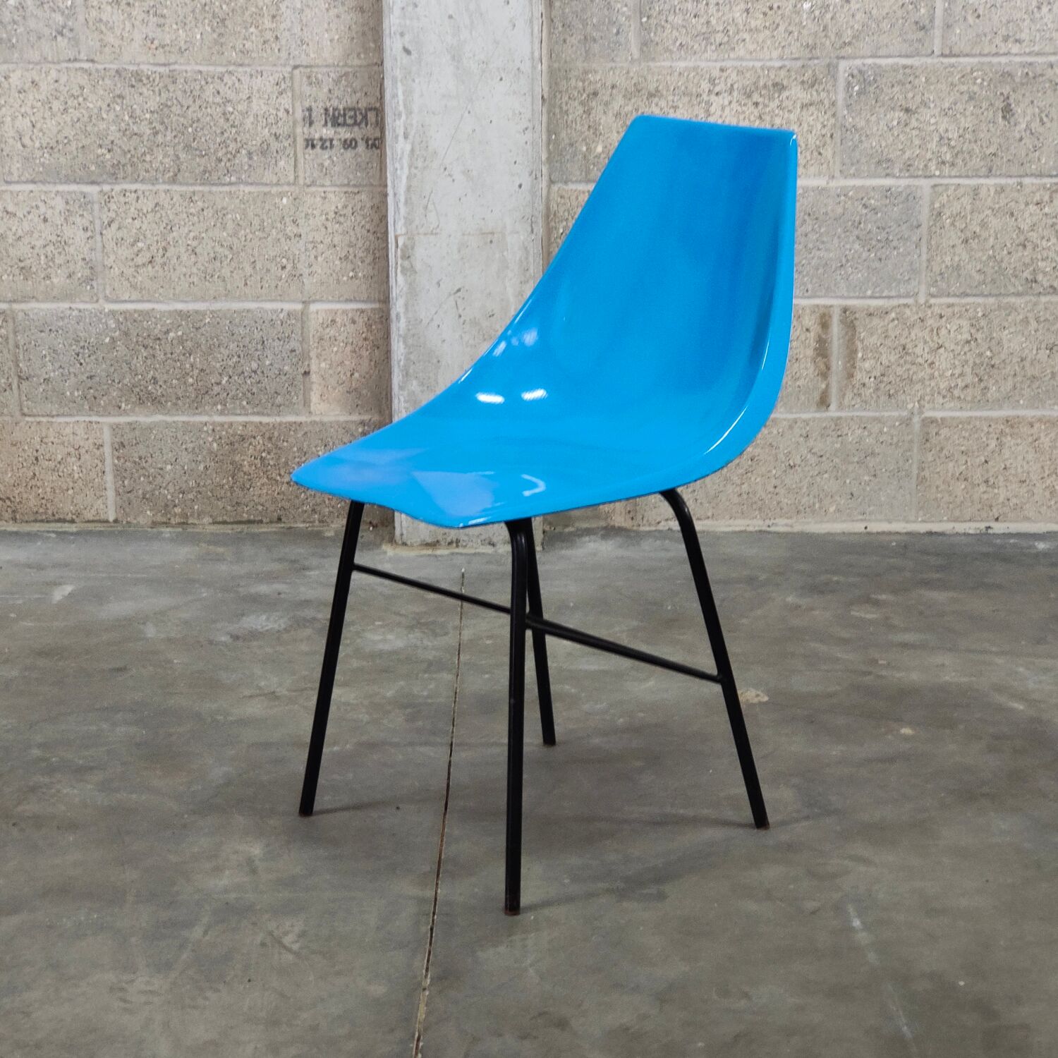 Metal and blue fiber chair by Miroslav Navratil for Vertex