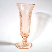 Vintage pink moulded glass cornucopia vase – bead and heart decoration