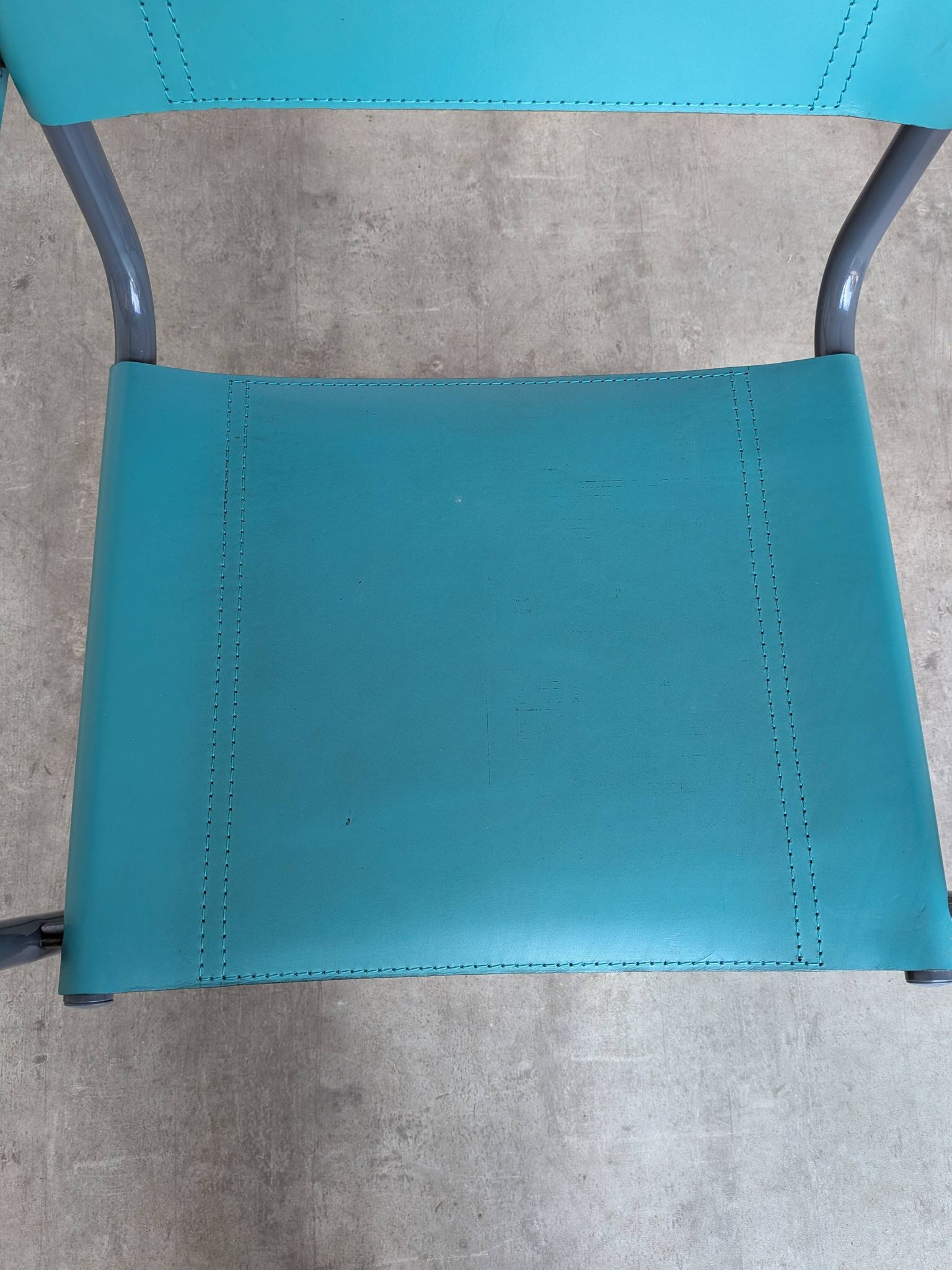 Vintage Mart Stam Style Armchair: Turquoise Leather, Black Chrome Cantileve