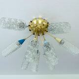 plafonnier lampe vintage, annees 50, verre laiton, bleu beige or