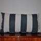Set of 2 vintage striped cushions in navy blue and white linen, 65x35 cm.