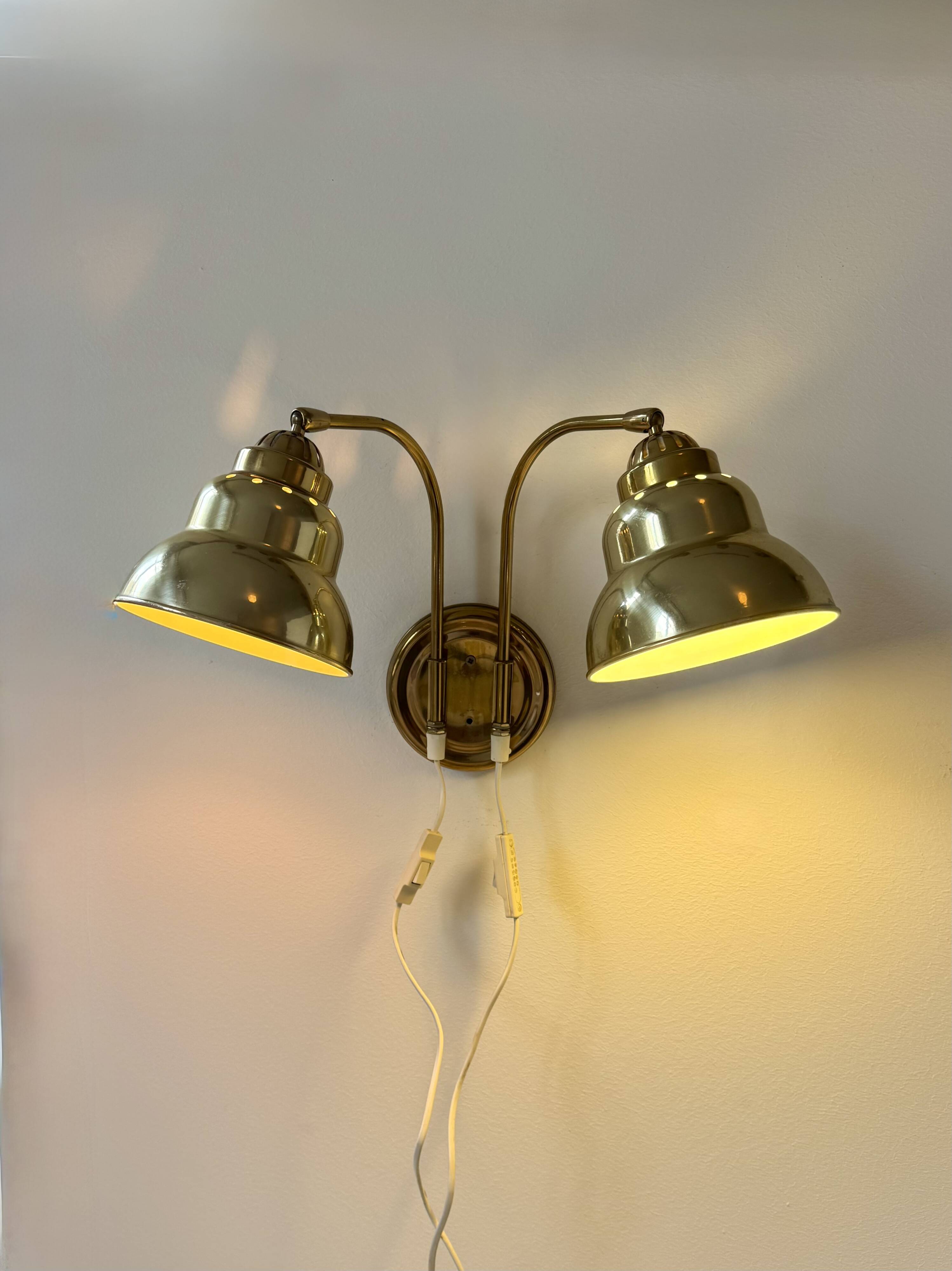 Vintage double brass wall light, Sweden, 1970.