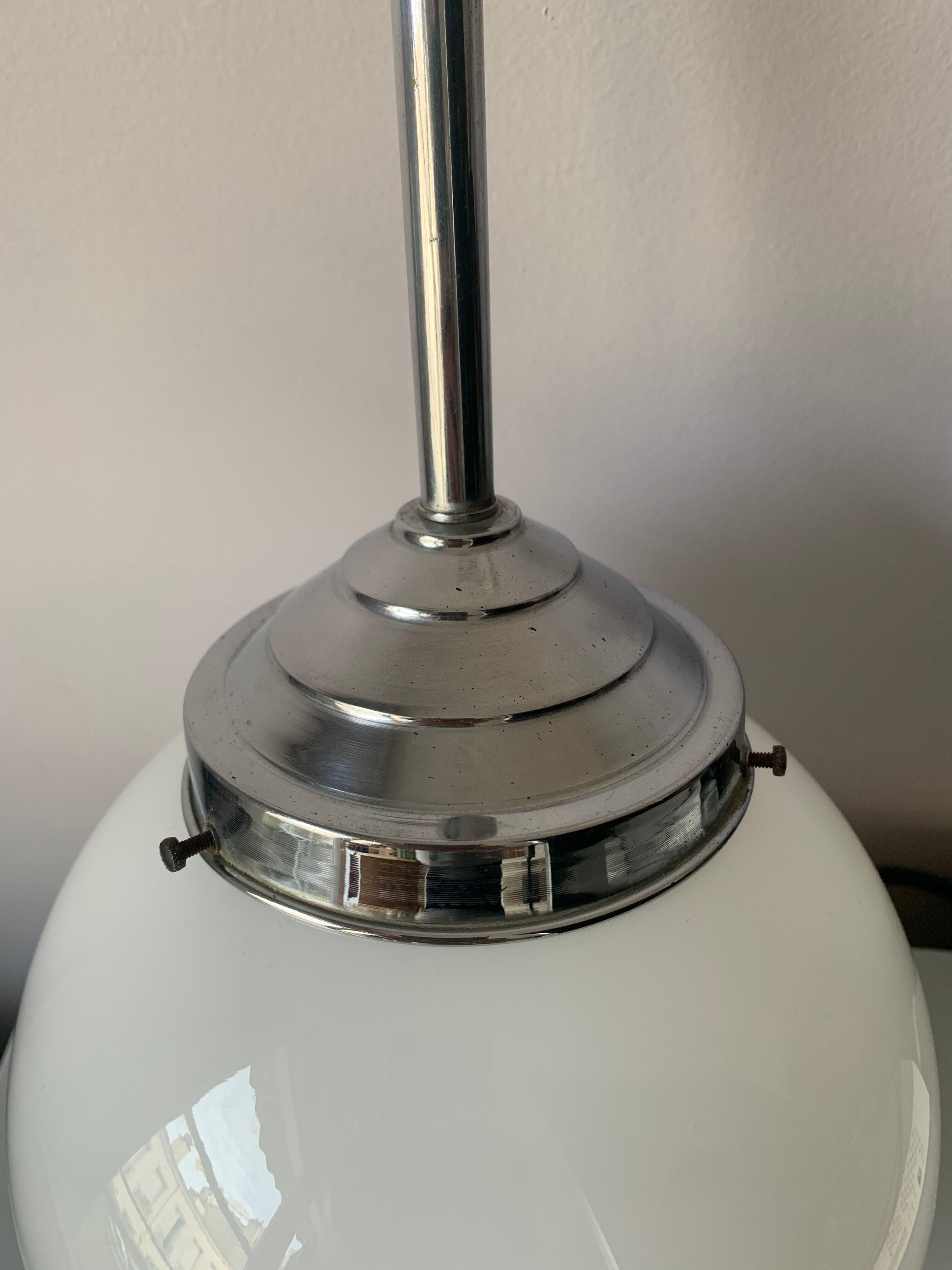 Vintage white chrome and opaline pendant lamp