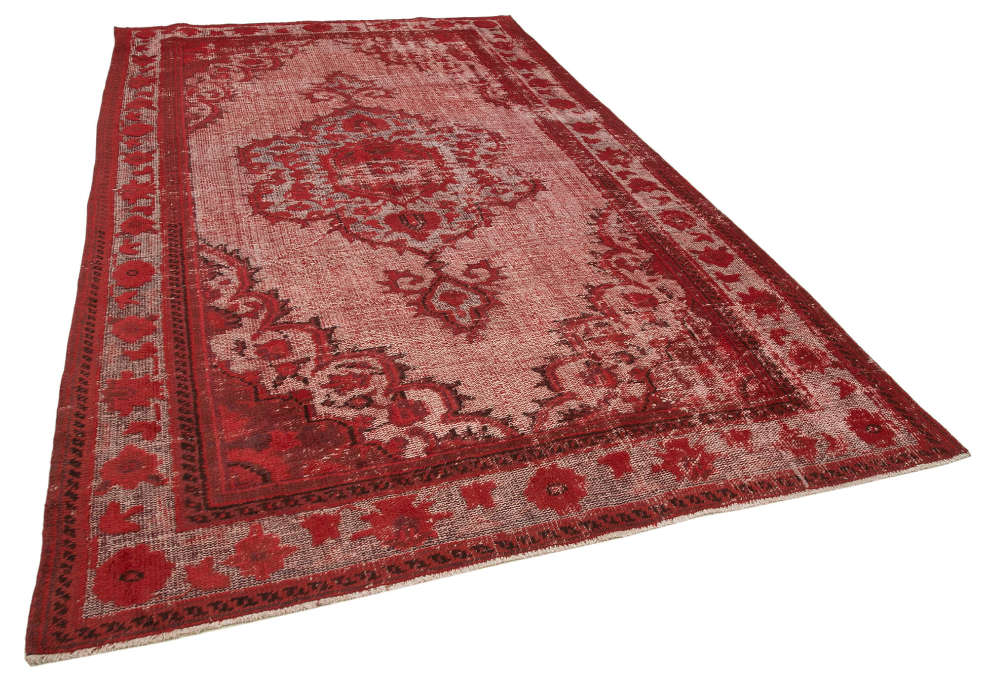 Handmade carved anatolian 1980s 215 cm x 341 cm red rug