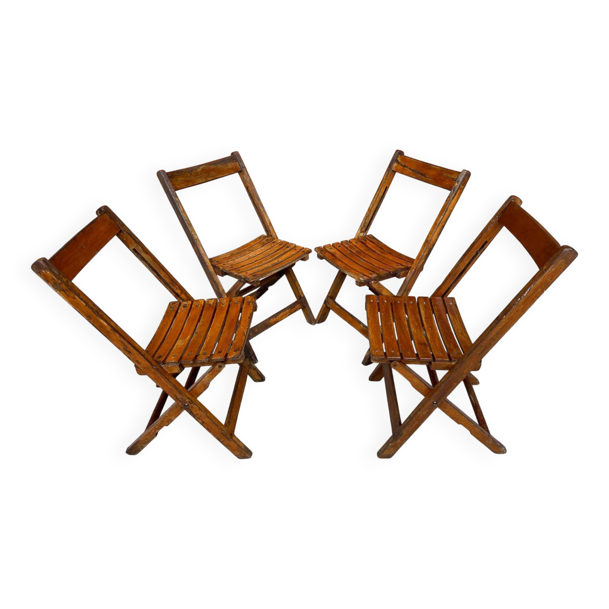 4 Antique Folding Bistro Brasserie Terrace Chairs