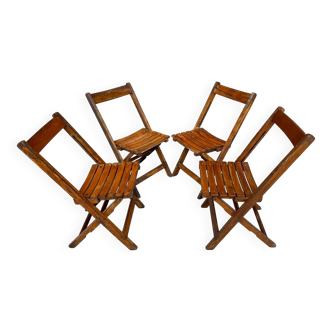 4 Antique Folding Bistro Brasserie Terrace Chairs