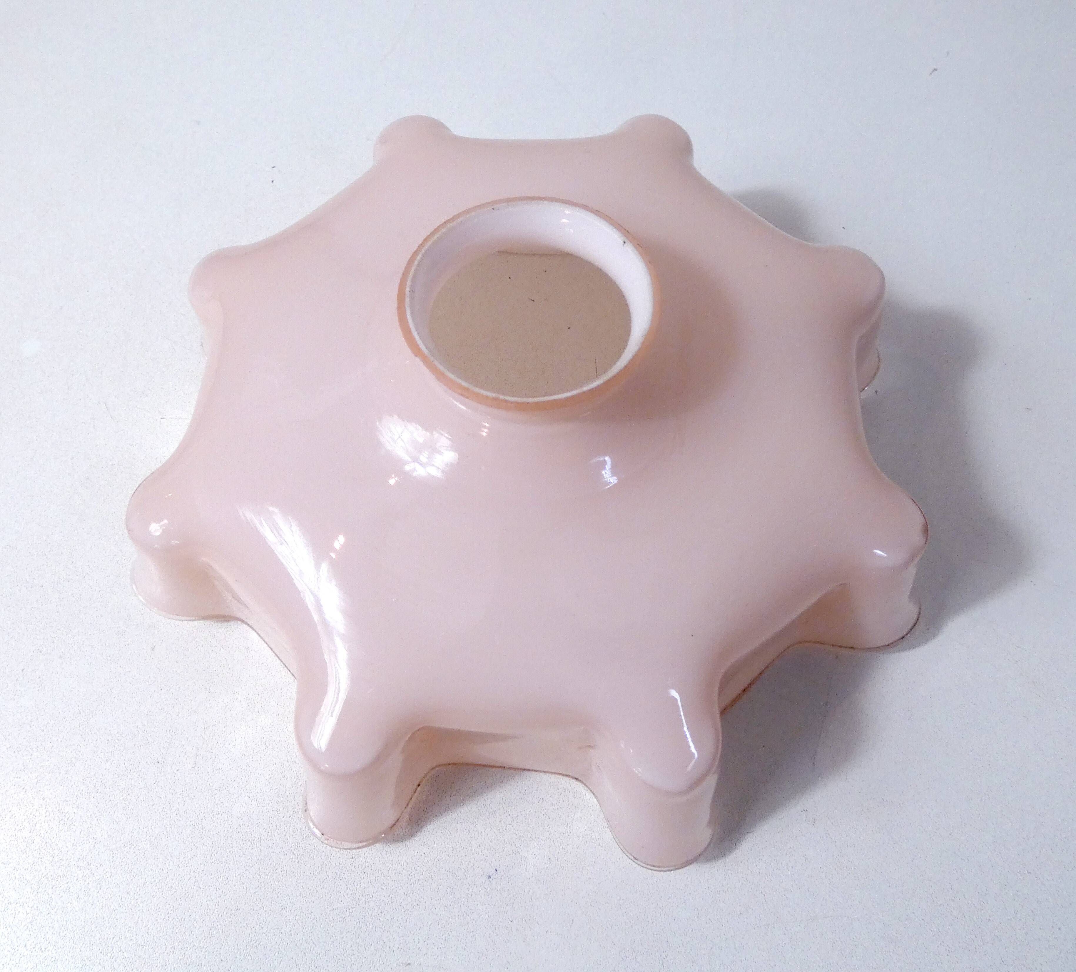 Old pendant lamp opaline glass chandelier vintage pale pink lampshade