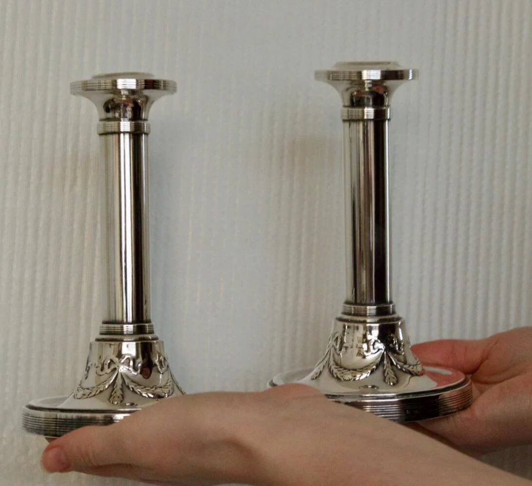Pair of mid-century silver-plated metal candleholders