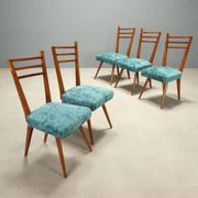 Vintage wooden and fabric chairs, design, Italy, 1950s-1960s