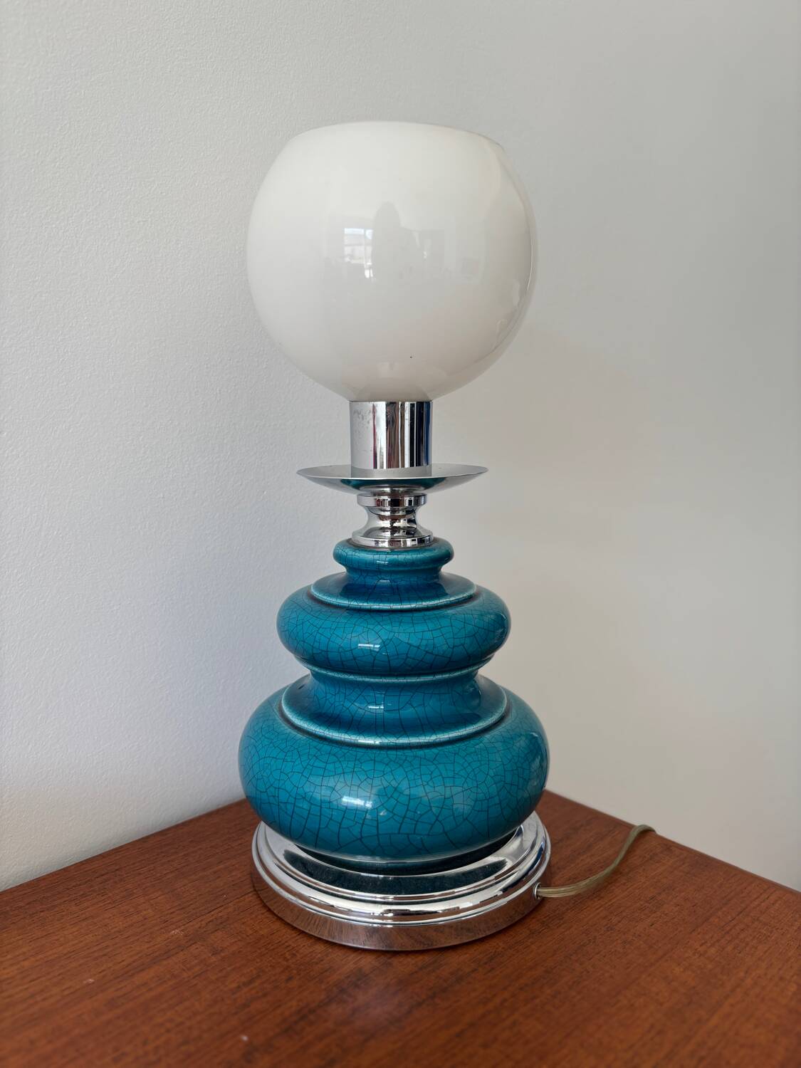 Vintage turquoise blue crackled glazed ceramic lamp – base ch