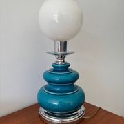 Lampe vintage en céramique craquelée émaillée bleu turquoise – base ch