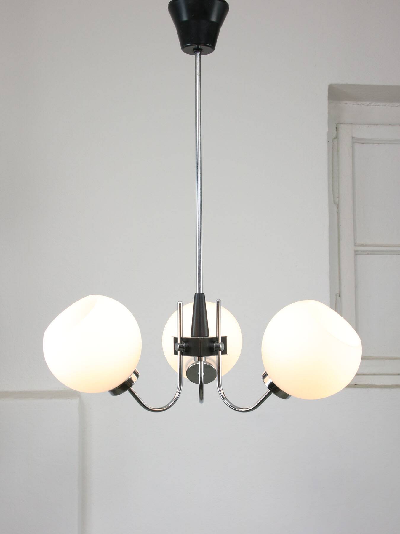 Vintage italian chrome and opaline chandelier, 70s