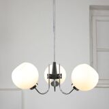 Vintage italian chrome and opaline chandelier, 70s
