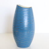 Vase en céramique allemande, bleu et or, 1960, artisanat, vintage