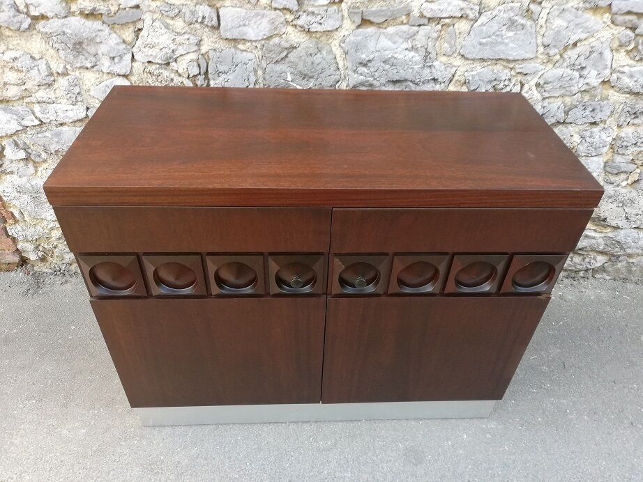 Exotic wood, belgium, 1960's brutalist bar cabinet