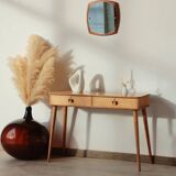 Console Vintage en Chêne Massif – Pieds Fuseaux & 2 Tiroirs