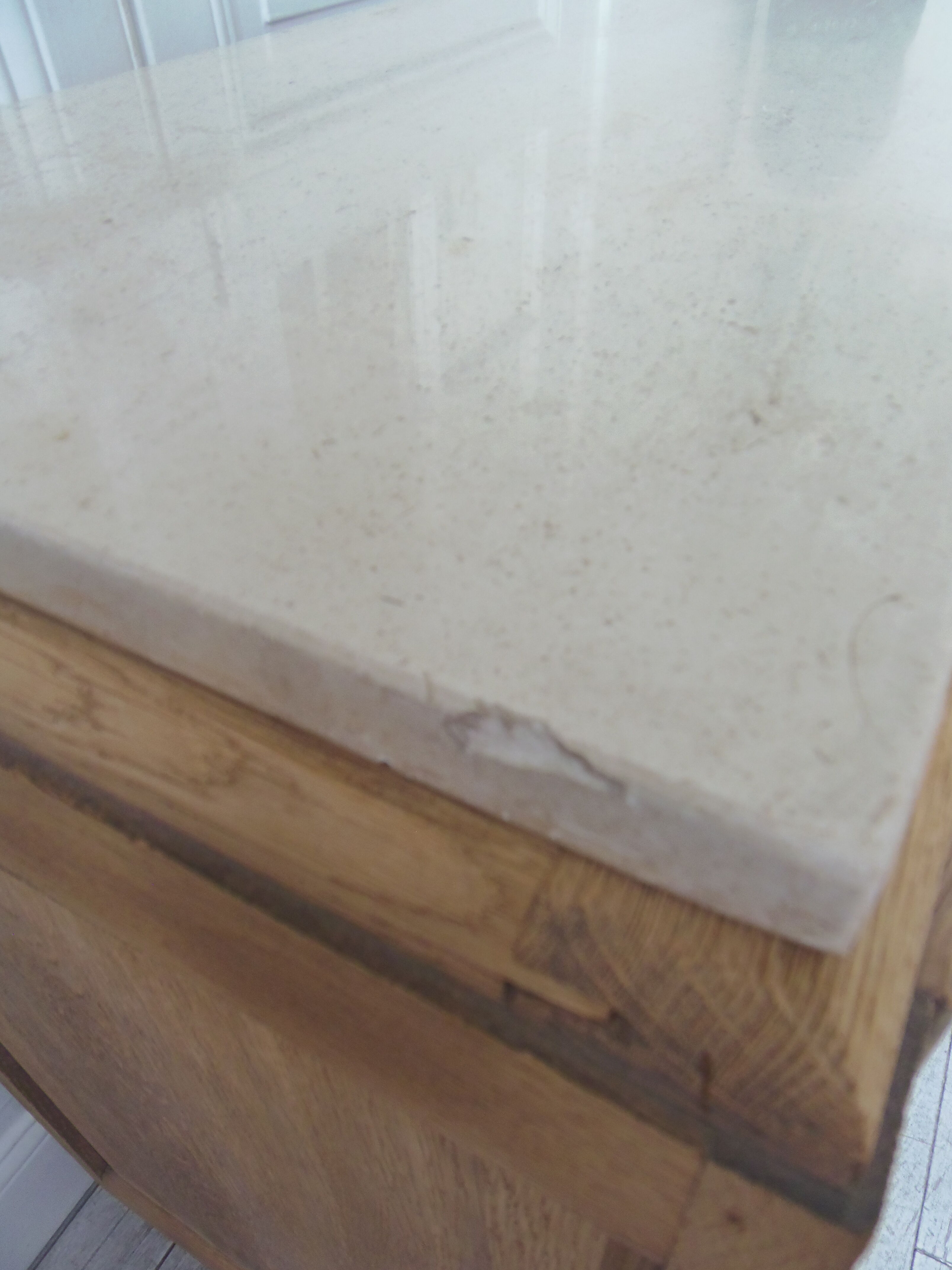 Vintage oak chest of drawers, a travertine plate laid for tray.