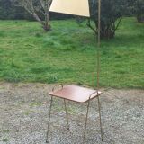 Floor lamp of the 50s in gilded metal triple mahogany tablets and gilded metal