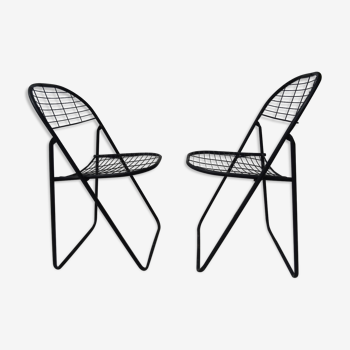 Pair of folding chairs in black lacquered metal, 1970