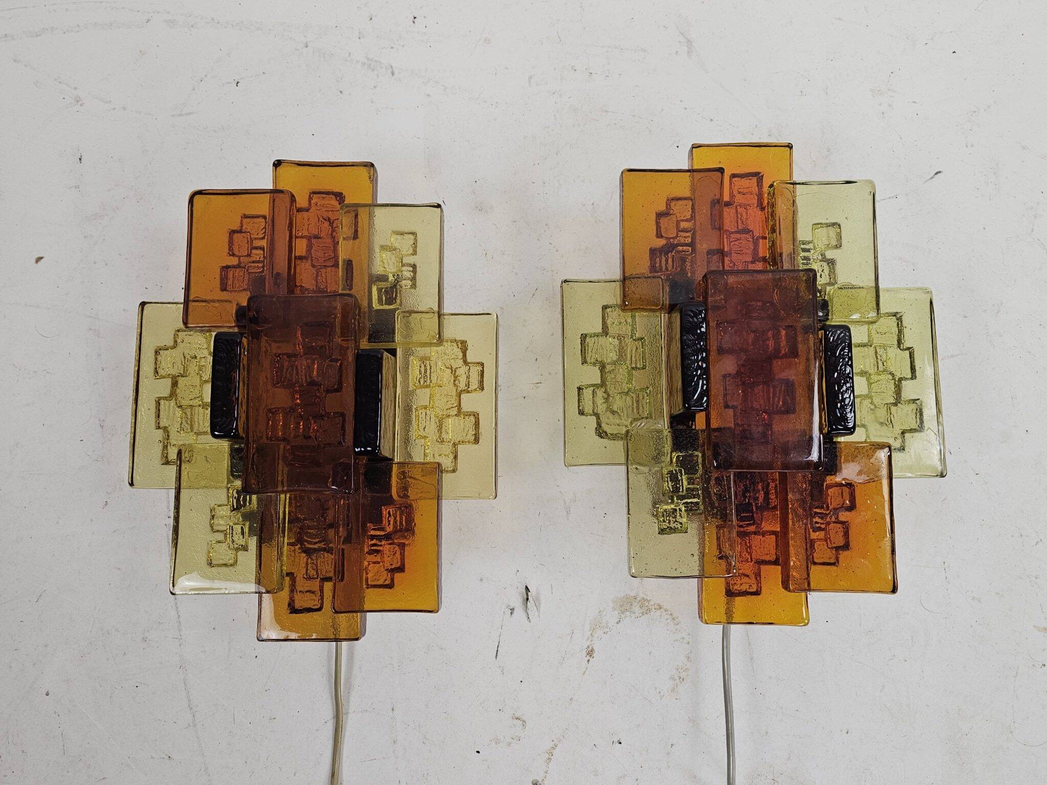 Set of wall lamps glass amber Holm Sorensen Denmark